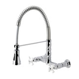 Kingston Brass Gourmetier GS1241PX Heritage Two Handle Wall-Mount Pull-Down Sprayer Kitchen Faucet, Polished Chrome