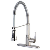 Kingston Brass Gourmetier Continental Single Handle Spring Spout Pre-Rinse Pull Down Kitchen Faucet, Brushed Nickel