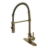 Kingston Brass Gourmetier Continental Single Handle Spring Spout Pre-Rinse Pull Down Kitchen Faucet, Antique Brass - LS877CTLAB