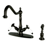 Kingston Brass KS1235BPLBS Two Handle Single Hole Kitchen Faucet with Brass Side Sprayer, Oil Rubbed Bronze