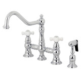 Kingston Brass KS3271PXBS Restoration 8" Bridge Kitchen Faucet with Sprayer, Polished Chrome