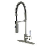 Kingston Brass Gourmetier Paris Single Handle Spring Spout Pre-Rinse Pull Down Kitchen Faucet, Brushed Nickel - LS8778DPL