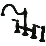 Kingston Brass KS3795GLBS Restoration Bridge Kitchen Faucet with Brass Sprayer, Oil Rubbed Bronze