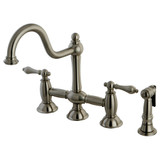 Kingston Brass KS3798ALBS Restoration Bridge Kitchen Faucet with Brass Sprayer, Brushed Nickel