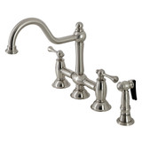 Kingston Brass KS3798BLBS Restoration Bridge Kitchen Faucet with Brass Sprayer, Brushed Nickel