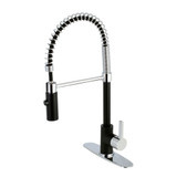 Kingston Brass Gourmetier Continental Single Handle Spring Spout Pre-Rinse Pull Down Kitchen Faucet, Matte Black/Polished Chrome - LS8777CTL