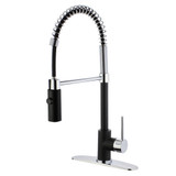 Kingston Brass Gourmetier Concord Single Handle Spring Spout Pre-Rinse Pull Down Kitchen Faucet, Matte Black/Polished Chrome - LS8777DL