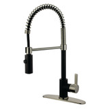 Kingston Brass Gourmetier Continental Single Handle Spring Spout Pre-Rinse Pull Down Kitchen Faucet, Matte Black/Brushed Nickel