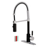 Kingston Brass Gourmetier Kaiser Single Handle Spring Spout Pre-Rinse Pull Down Kitchen Faucet, Matte Black/Polished Chrome - LS8777DKL
