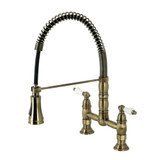 Kingston Brass Gourmetier GS1273PL Heritage Two Handle Deck-Mount Pull-Down Sprayer Kitchen Faucet, Antique Brass