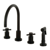 Kingston Brass KS8720DXBS Concord 8-Inch Widespread Kitchen Faucet with Brass Sprayer, Matte Black