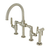 Kingston Brass KS2338KL Whitaker Industrial Style Bridge Kitchen Faucet with Brass Sprayer, Brushed Nickel