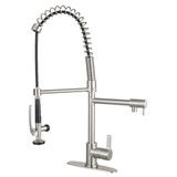 Kingston Brass Gourmetier Continental Single Handle Spring Spout Pre-Rinse Pull Down Kitchen Faucet, Brushed Nickel - LS8508CTL