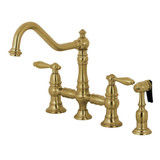 Kingston Brass KS3277ALBS Two Handle Bridge Kitchen Faucet with Side Sprayer, Brushed Brass