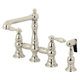 Kingston Brass KS7276ALBS Two Handle Bridge Kitchen Faucet with Side Sprayer, Polished Nickel