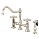 Kingston Brass KS3276AXBS Restoration 8" Bridge Kitchen Faucet with Sprayer, Polished Nickel