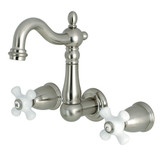 Kingston Brass KS1228PX Heritage Two Handle Wall Mount Bathroom Faucet, Brushed Nickel
