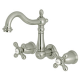 Kingston Brass KS1258AX Two Handle Center Wall Mount Bathroom Faucet, Brushed Nickel