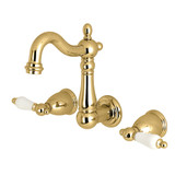 Kingston Brass KS1222PL Heritage Two Handle Wall Mount Bathroom Faucet, Polished Brass