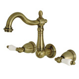 Kingston Brass KS1253PL Two Handle Wall Mount Bathroom Faucet, Antique Brass