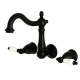 Kingston Brass KS1250PL Two Handle Wall Mount Bathroom Faucet, Matte Black