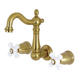 Kingston Brass KS1227PX Heritage Two Handle Wall Mount Bathroom Faucet, Brushed Brass