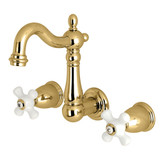 Kingston Brass KS1222PX Heritage Two Handle Wall Mount Bathroom Faucet, Polished Brass