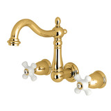 Kingston Brass KS1252PX Two Handle Wall Mount Bathroom Faucet, Polished Brass