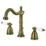 Kingston Brass KB1973PL Heritage Widespread Two Handle Bathroom Faucet with Brass Pop-Up, Antique Brass