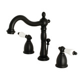 Kingston Brass KB1970PL Heritage Widespread Two Handle Bathroom Faucet with Brass Pop-Up, Matte Black