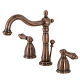 Kingston Brass KB197ALAC Heritage Widespread Two Handle Bathroom Faucet with Brass Pop-Up, Antique Copper