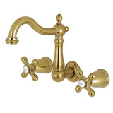 Kingston Brass KS1257AX Two Handle Wall Mount Bathroom Faucet, Brushed Brass