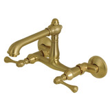 Kingston Brass  English Country 6-Inch Adjustable Center Wall Mount Kitchen Faucet, Brushed Brass - KS7227BL
