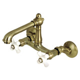 Kingston Brass  English Country 6-Inch Adjustable Center Wall Mount Kitchen Faucet, Antique Brass