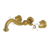Kingston Brass KS3127PX Vintage Two Handle Wall Mount Bathroom Faucet, Brushed Brass