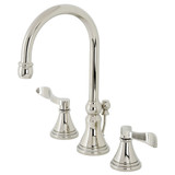 Kingston Brass KS2986DFL NuFrench Widespread Two Handle Bathroom Faucet with Brass Pop-Up, Polished Nickel