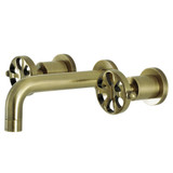 Kingston Brass KS8123RX Belknap Two-Handle Wall Mount Bathroom Faucet, Antique Brass