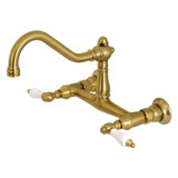 Kingston Brass KS3247PL Vintage Two Handle Wall Mount Bathroom Faucet, Brushed Brass