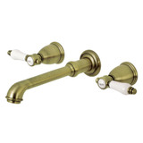 Kingston Brass KS7123BPL Two Handle Wall Mount Bathroom Faucet, Antique Brass