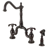 Kingston Brass KS7755TXBS French Country Bridge Kitchen Faucet with Brass Sprayer, Oil Rubbed Bronze