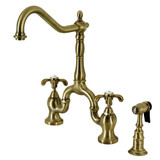 Kingston Brass KS7753TXBS French Country Bridge Kitchen Faucet with Brass Sprayer, Antique Brass