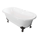 Kingston Brass Aqua Eden VCT7D663013NB0 66-Inch Cast Iron Double Ended Clawfoot Tub with 7-Inch Faucet Drillings, White/Matte Black