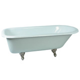 Kingston Brass Aqua Eden NHVCTND673123T8 66-Inch Cast Iron Roll Top Clawfoot Tub (No Faucet Drillings), White/Brushed Nickel