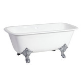 Kingston Brass Aqua Eden VCTQND6732NL1 67-Inch Cast Iron Double Ended Clawfoot Tub (No Faucet Drillings), White/Polished Chrome