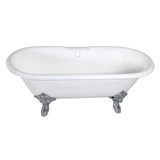 Kingston Brass  Aqua Eden VCT7DE7232NL1 72-Inch Cast Iron Double Ended Clawfoot Tub with 7-Inch Faucet Drillings, White/Polished Chrome