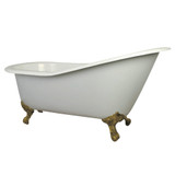 Kingston Brass Aqua Eden VCT7D653129B2 61-Inch Cast Iron Single Slipper Clawfoot Tub with 7-Inch Faucet Drillings, White/Polished Brass