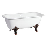 Kingston Brass Aqua Eden VCTQ7D6732NL5 67-Inch Cast Iron Double Ended Clawfoot Tub with 7-Inch Faucet Drillings, White/Oil Rubbed Bronze