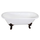Kingston Brass Aqua Eden VCTDE7232NL5 72-Inch Cast Iron Double Ended Clawfoot Tub (No Faucet Drillings), White/Oil Rubbed Bronze