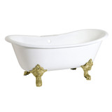Kingston Brass Aqua Eden VCT7DS6731NL2 67-Inch Cast Iron Double Slipper Clawfoot Tub with 7-Inch Faucet Drillings, White/Polished Brass