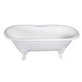 Kingston Brass Aqua Eden VCT7DE7232NLW 72-Inch Cast Iron Double Ended Clawfoot Tub with 7-Inch Faucet Drillings, White